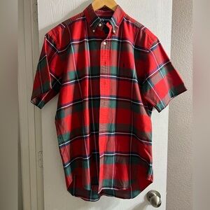 Ralph Lauren Red Plaid Button Down Short Sleeve Shirt Men Sz M